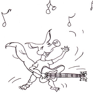 Storybook aardvark Annabella rocks out with her guitar (colouring page).