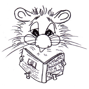 Harrison Hamster I is reading a book on this colouring page.