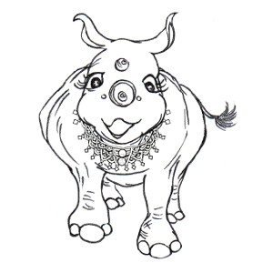 Storybook rhinoceros Heloise wears lots of jewellery on this colouring page.