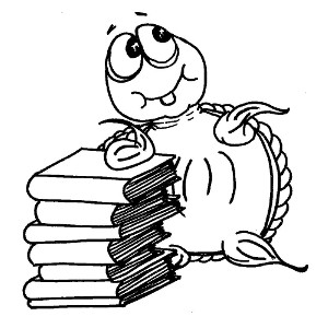 Moochie the turtle has a stack of books to read (colouring page).