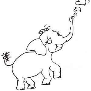 Picture-book elephant Pink Ethel blows heart-shaped bubbles in this colouring sheet.