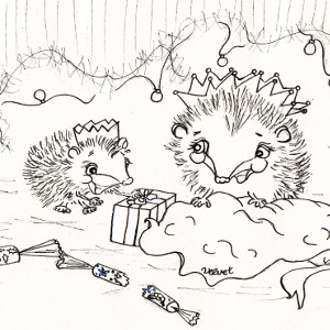 It's Christmastime for storybook hedgehogs Corduroy and Velvet (colouring page).