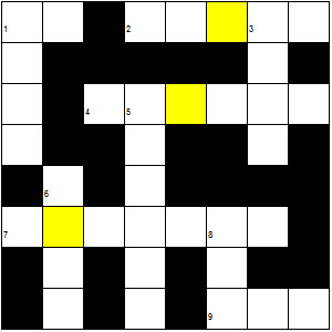 Crossword grid for free printable puzzle for kids (Crossword 1) from Stories for My Little Sister.