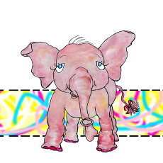 Picture-book elephant Pink Ethel on a printable party hat for children.