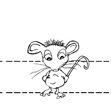 Printable colour-in party hat for kids featuring storybook mouse Squeaks.