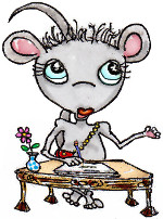 Storybook mouse Cornelia sits at a desk to try her hand at a Stories for My Little Sister crossword puzzle.