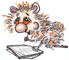 Cartoon hamster Harrison chews on the end of his pencil as he puzzles over a Stories for My Little Sister wordsearch puzzle.
